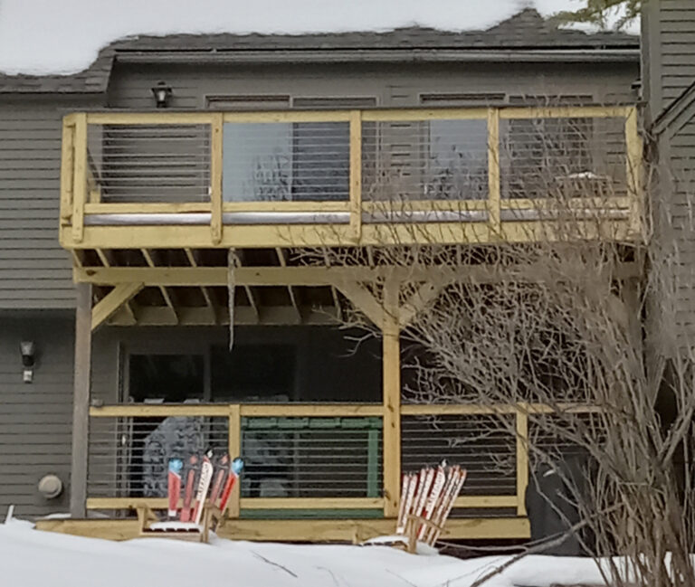 finished deck in winter with skis